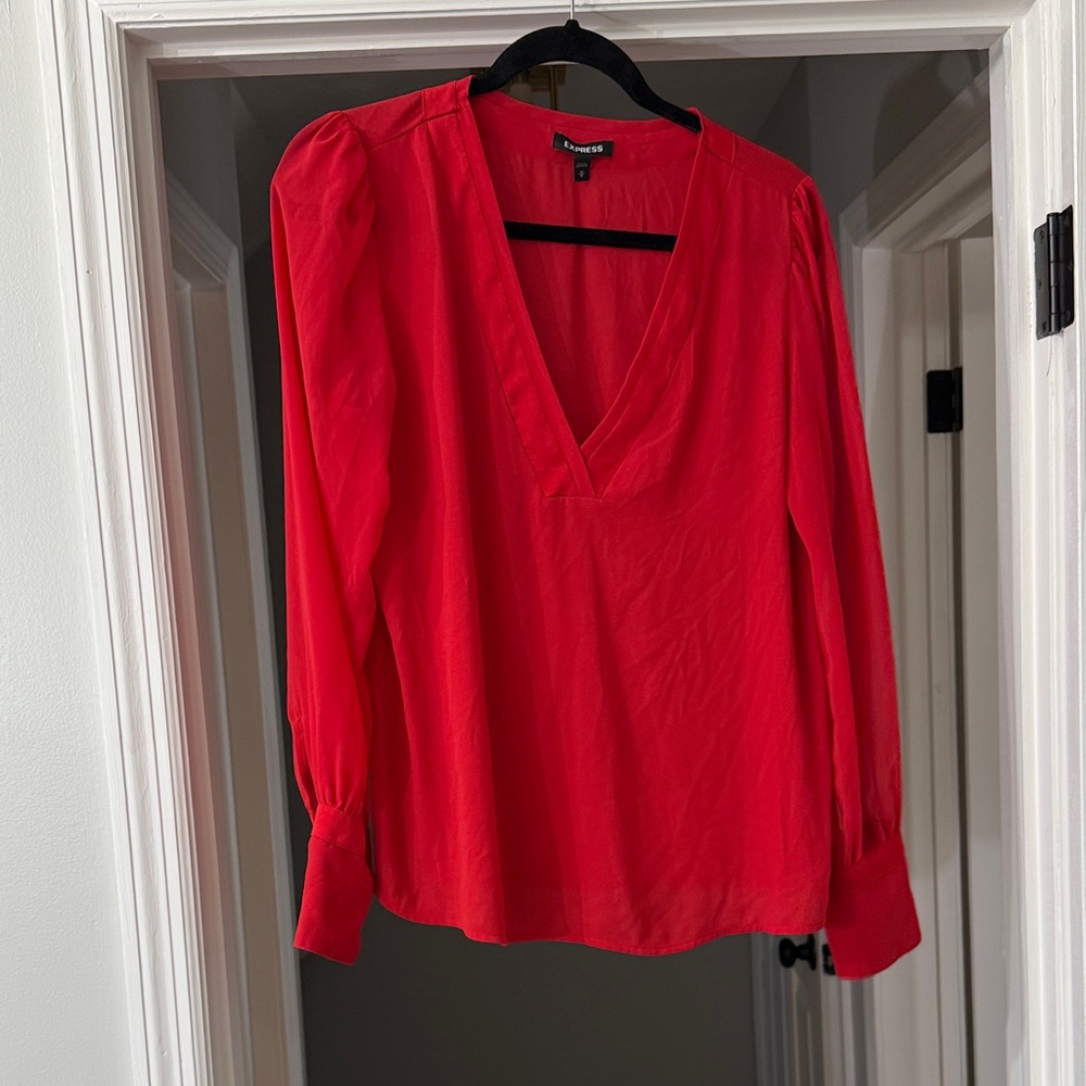 Express Vibrant Red V-Neck Blouse